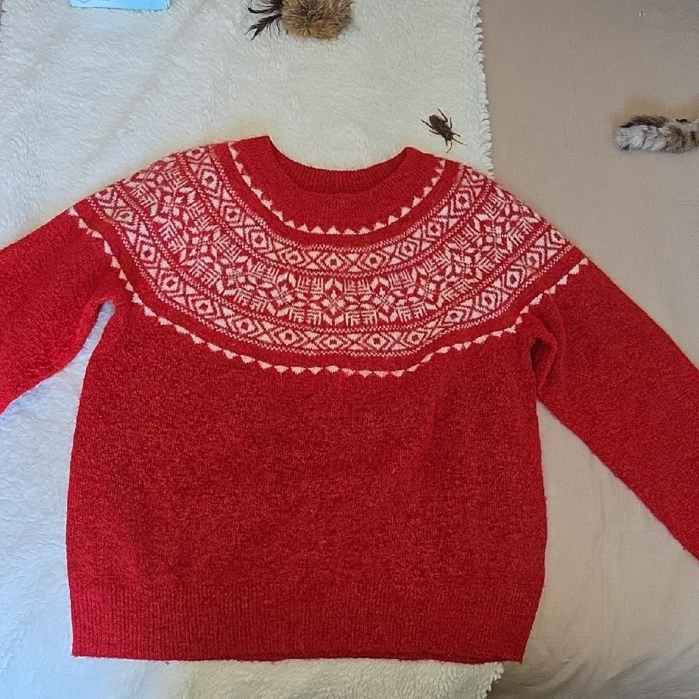 Croft & Barrow Red and White Patterned Women's Sweater